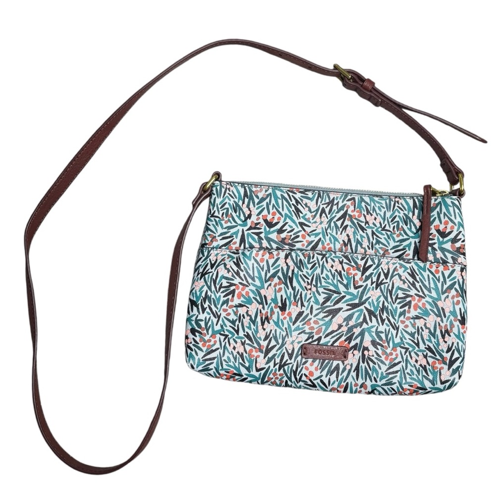 Fossil faux leather purse blue pattern crossbody bag